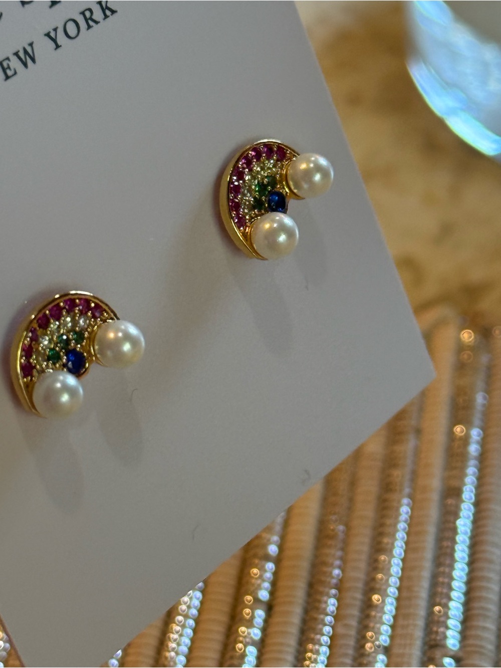 NEW kate spade new york Wishes Rhinestone Faux Pearl Rainbow Stud Earrings - Picture 5 of 9